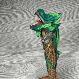 Dragon wood carved painted wand handmade artisan magical
